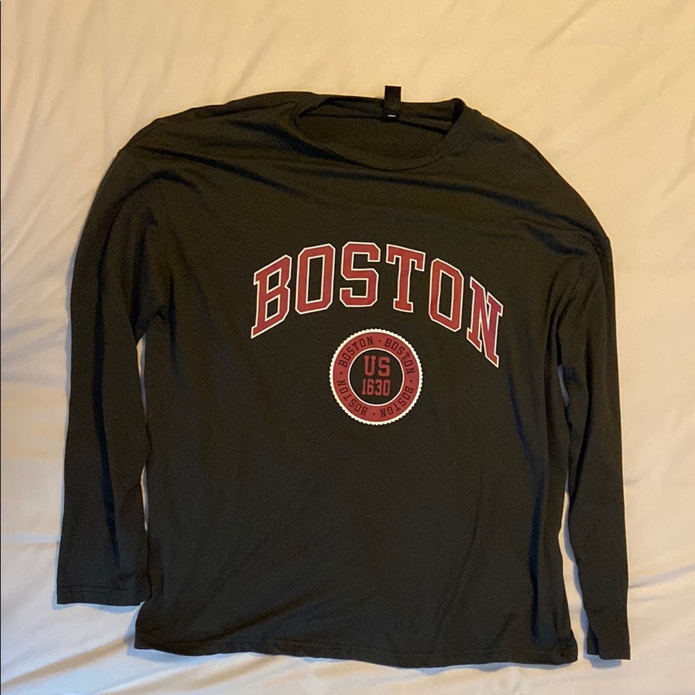 SHEIN Black Long Sleeve Tee with Boston Graphic
